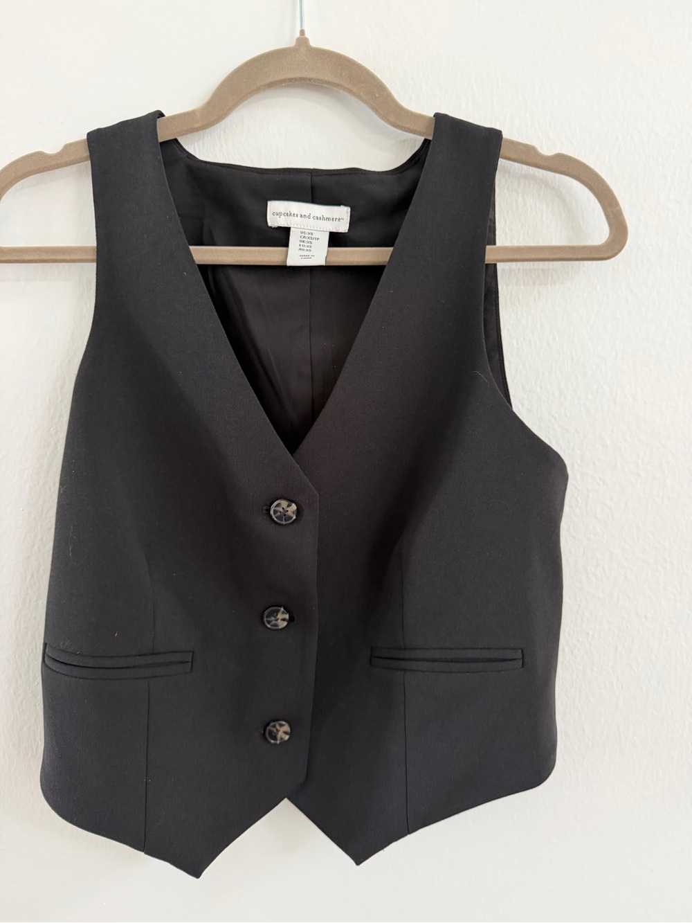 cupcakes & cashmere Black V-Neck Button Vest